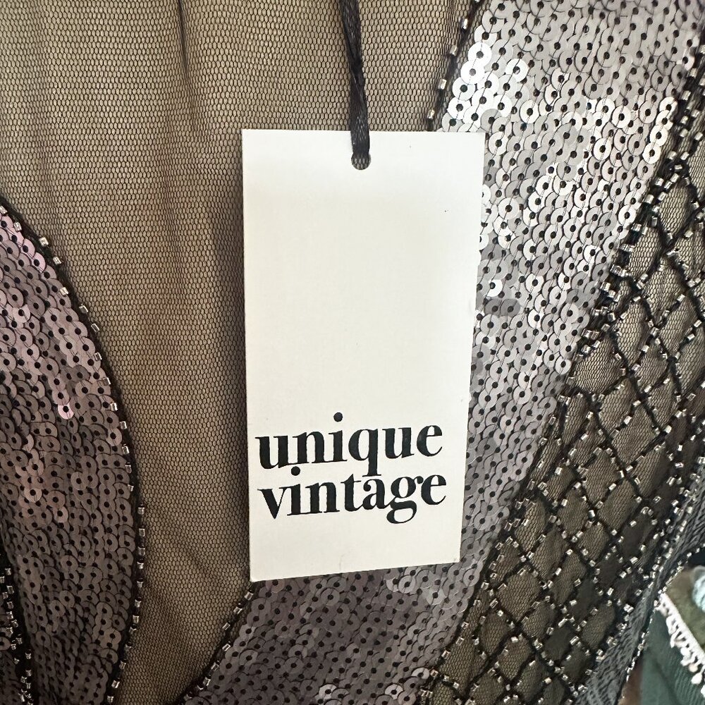 Unique Vintage 1920s Annecy Flapper Dress – Beige, Silver & Black Size L (10–12) - Picture 9 of 9
